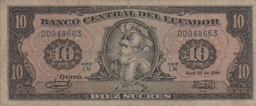 Ecuador sucres 1986 - 10,